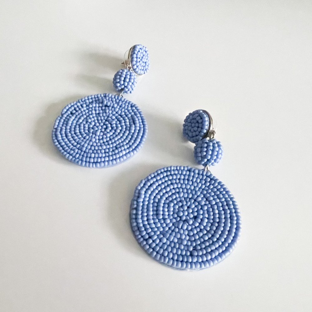 J. Crew Factory Large Circle Beaded Statement Earrings (Blue) - Picture 2 of 3